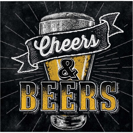 Creative Converting Cheers & Beers Paper Beverage Napkin, 1 Count (Pack of 16), Multicolor